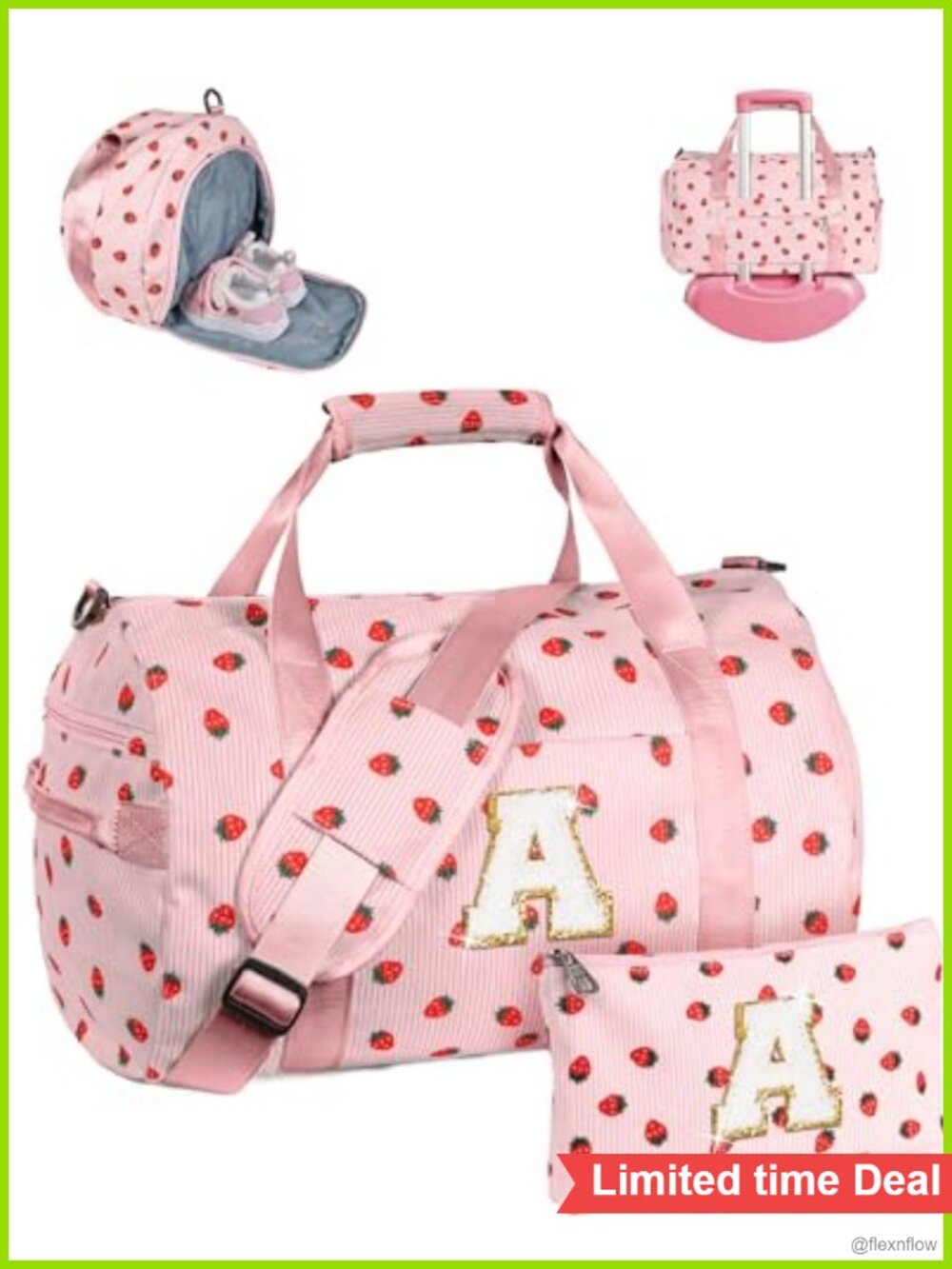 Personalized Initial Duffel Bag Set Large Overnight & Cosmetic Pouch Polyester